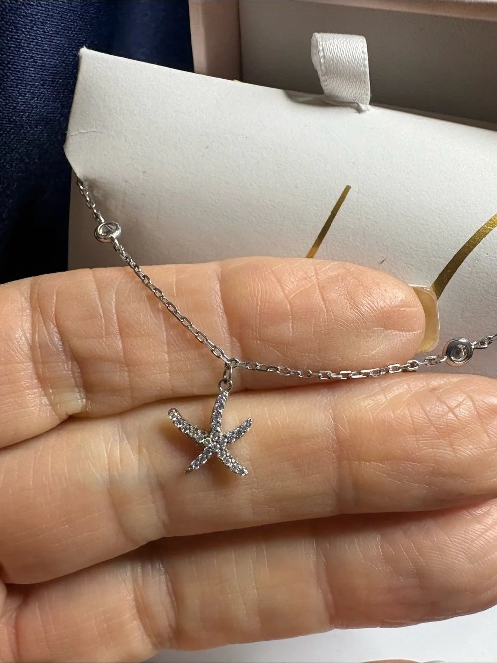 Tabitha Webb Starfish Sterling Silver Anklet w/ CZ Accents NIB